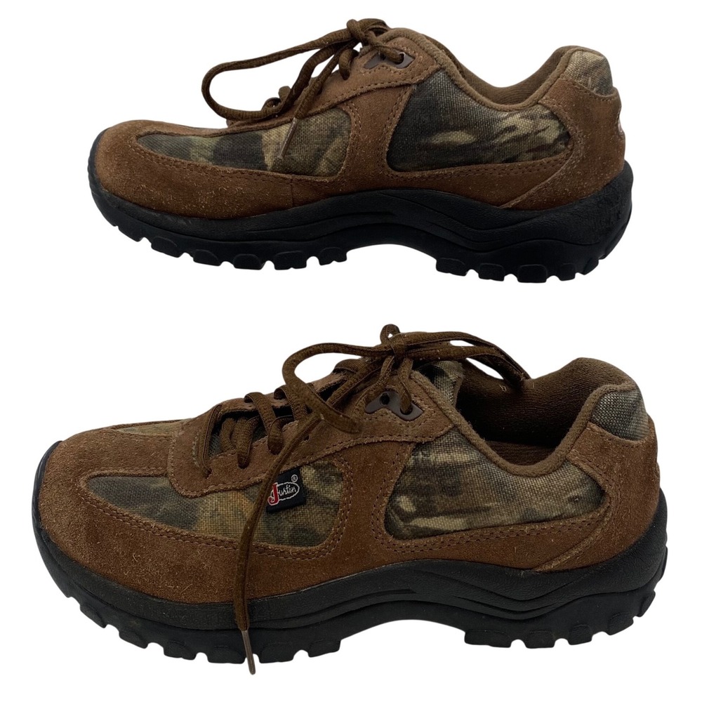 Justin Hiking Shoes Mens 6.5M Brown Camo Leather Low Top Trail JH1000 Workshoes